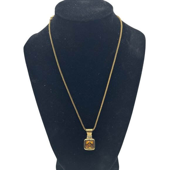 Yellow Citrine Cushion Cut Faceted Pendant Necklace Gold tone Snake Chain - Picture 1 of 7